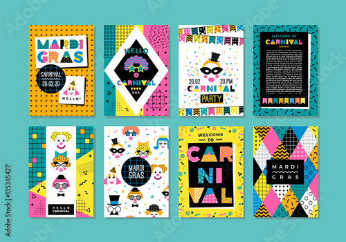 Carnival templates in Memphis style.