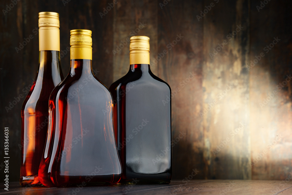 Bottles of assorted alcoholic beverages Bottles of assorted alcoholic beverages