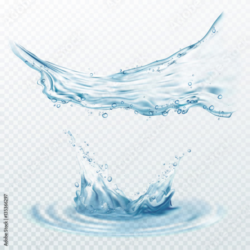 Transparent water splashes, drops isolated on transparent background. Vector illustration EPS10