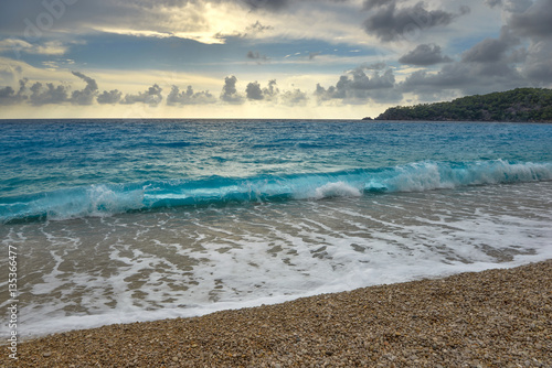 Fototapeta Naklejka Na Ścianę i Meble -  Sea beach waves. Close-up view. Mediterranean Sea. Turkey. 