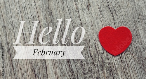Hello February words on red...