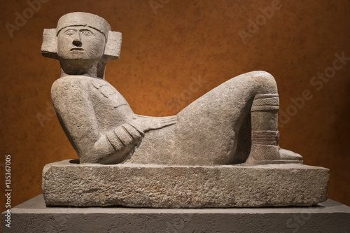 Pre-Columbian mesoamerican stone statue known as Chac-Mool photo
