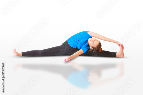 beautiful woman doing yoguna white background