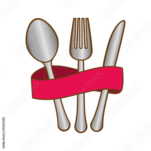 cutlery with fucsia elastic icon image design, vector illustration