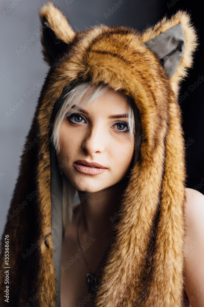 Sensual woman without underwear wearing earflaps Sensual woman without underwear wearing earflaps
