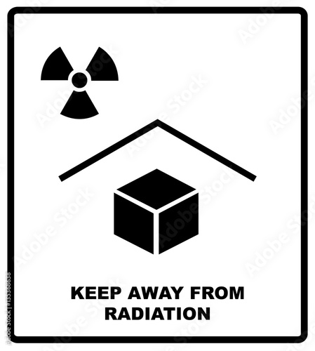 Vector illustration of the package sign - Keep away from radiation - X-ray radiation text. Packaging label. Black silhouettes, symple flat style photo