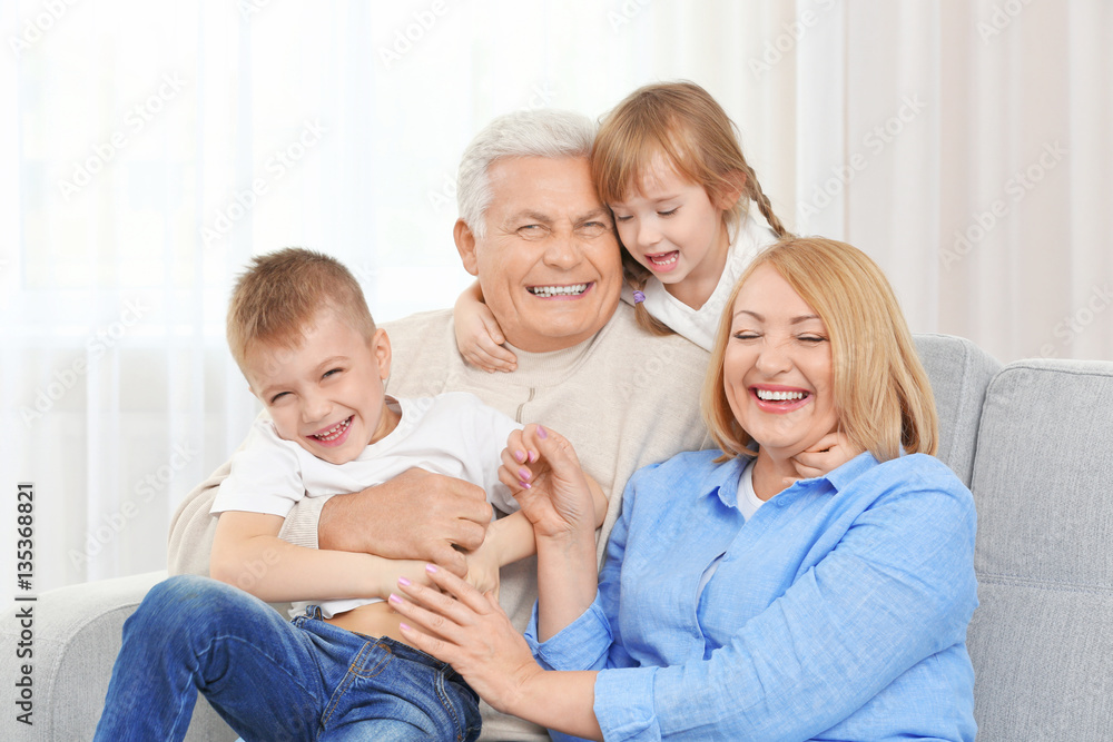 Happy family on couch