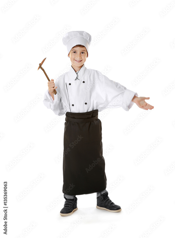Cute boy in chef uniform on white background Cute boy in chef uniform on white background