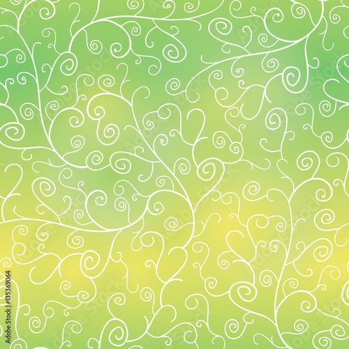 Vector Green Gradient Abstract Branches Swirls Seamless Pattern Background. Great for elegant texture fabric, cards, wedding invitations, wallpaper.