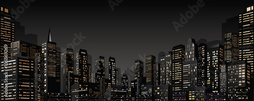 Cityscape with Group of Skyscrapers. Vector Banner