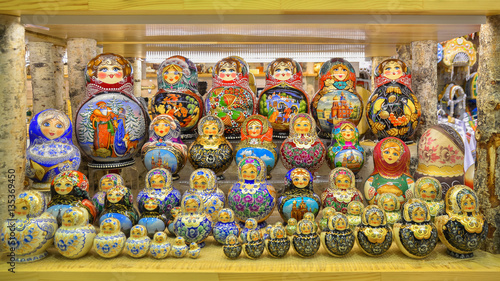 Bright traditional Russian souvenir - Matryoshka. Saint Petersburg