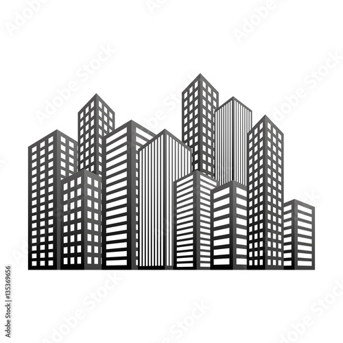 Buildings and city scene line sticker, vector illustration