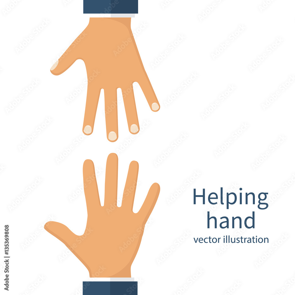 Obraz premium Helping hands concept. Vector illustration flat design. Charity support. Caring people. Hope symbol.