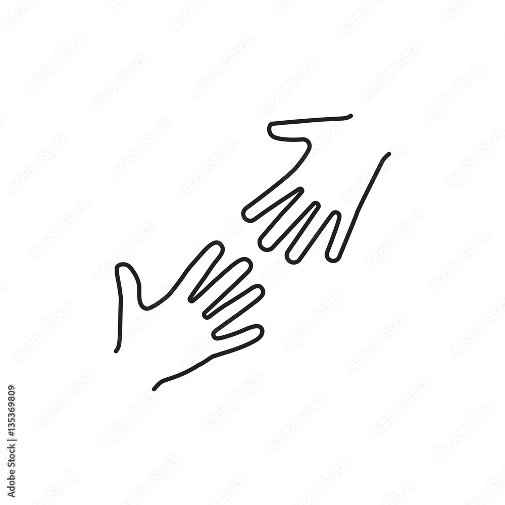 Helping hands black icon isolated on white background. Minimum draft line. Charity support logo. Caring people. Hope symbol. Vector illustration flat design. Helping hands black icon isolated on white background. Minimum draft line. Charity support logo. Caring people. Hope symbol. Vector illustration flat design.
