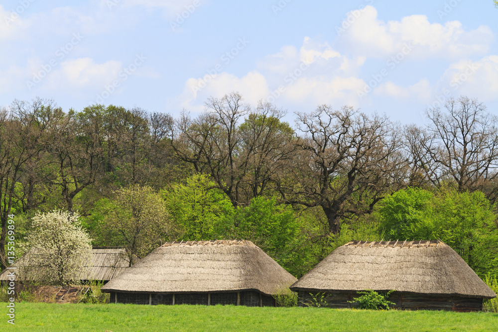 Ethnic ancient building in beautiful spring scenery