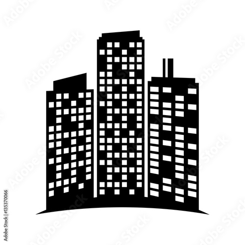 black buildings and city scene line sticker  vector illustration