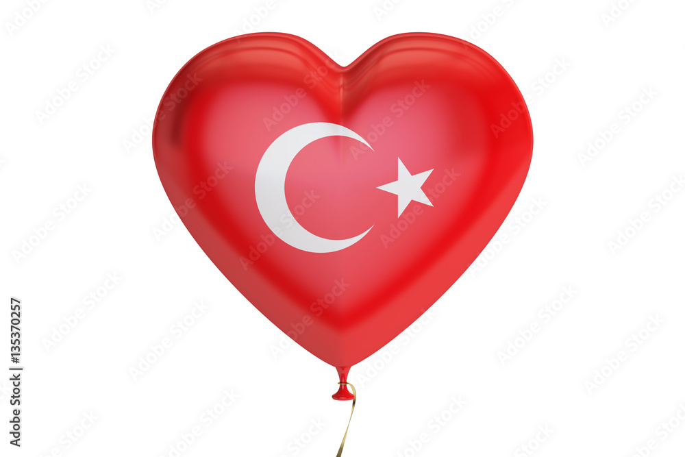 balloon with Turkey flag in the shape of heart, 3D rendering