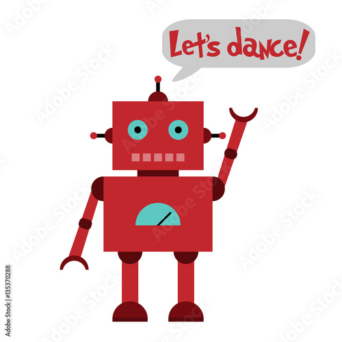 Vector illustration of a toy Robot and text Let's dance!