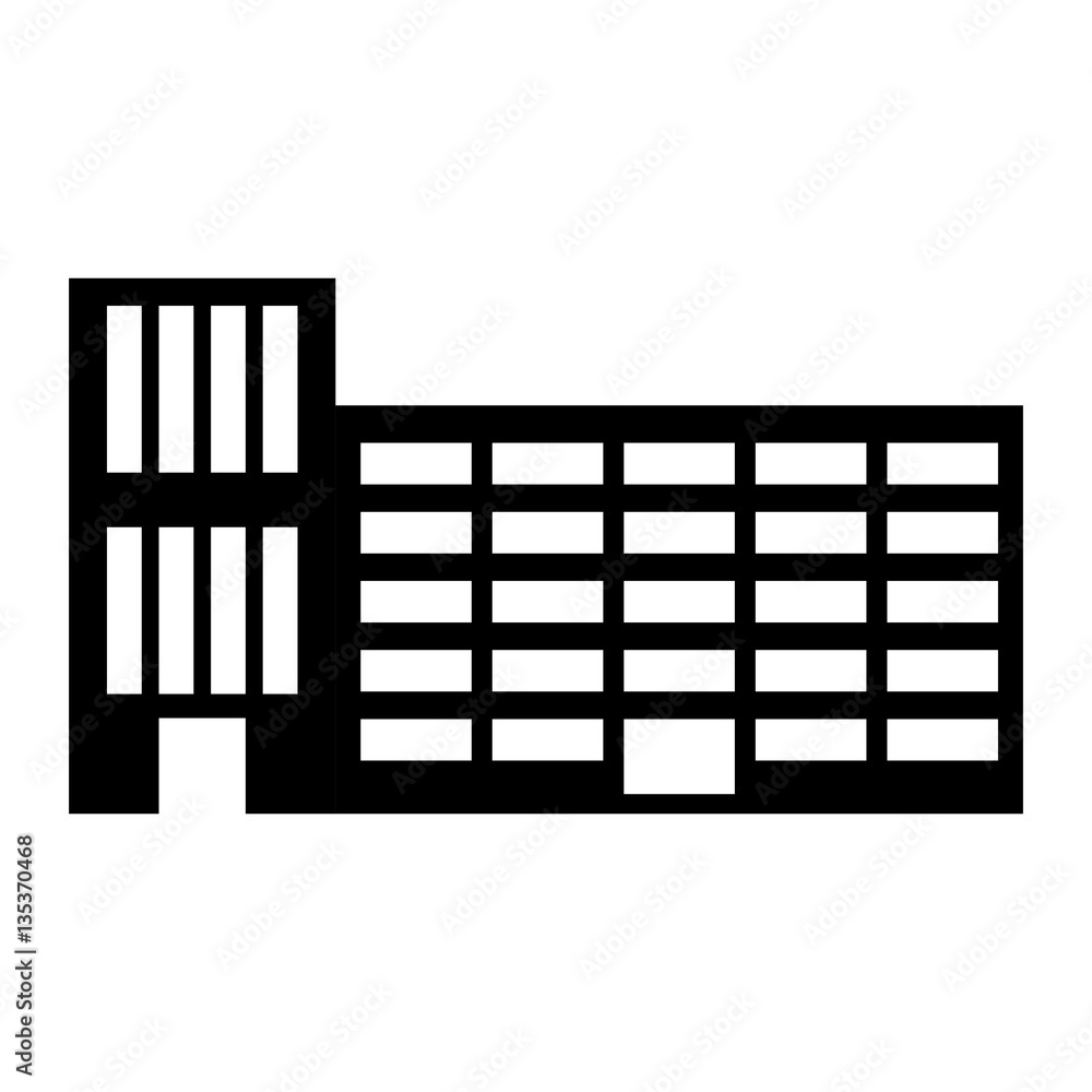 Silhouette city school building line sticker, vector illustration image