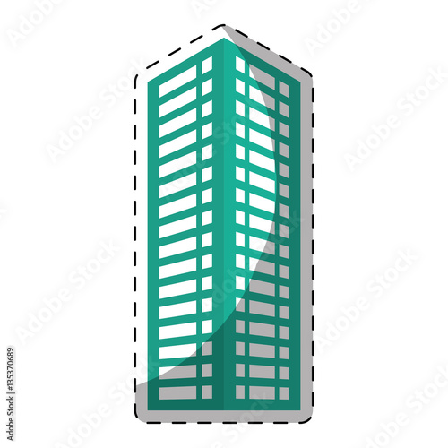 colorful city building line sticker image icon, vector illustration