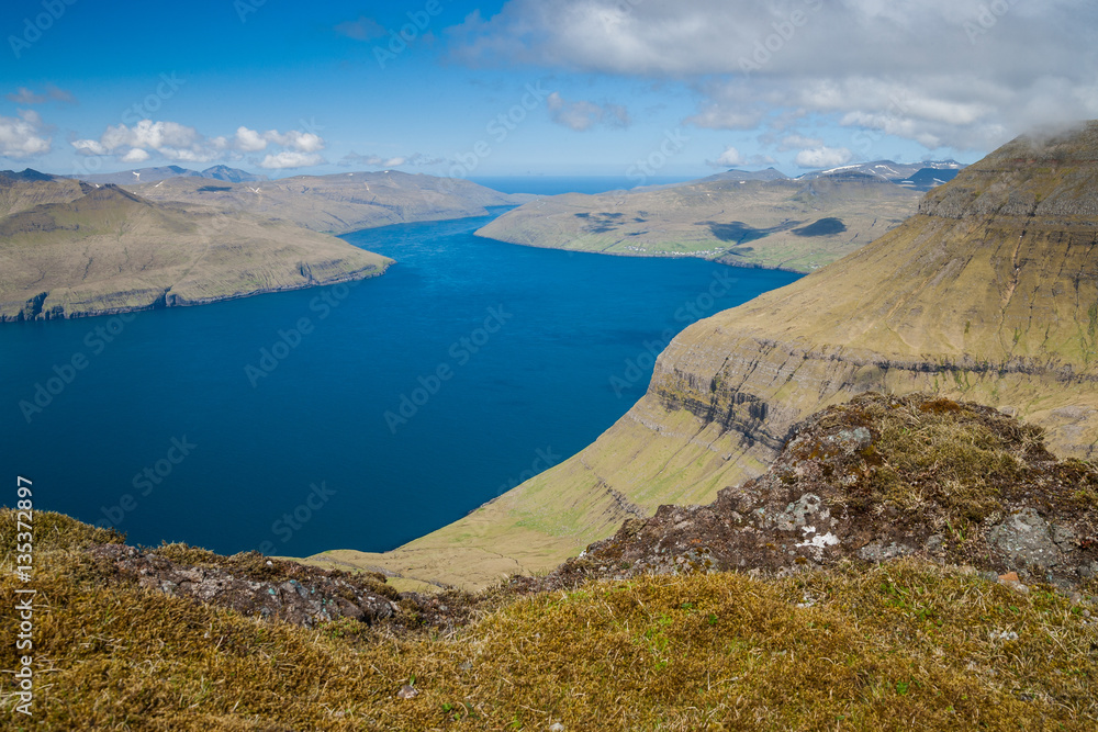 panoramic view over the beautiful landscape of the faroe islands panoramic view over the beautiful landscape of the faroe islands