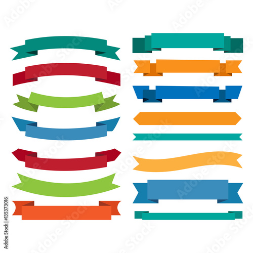 Ribbon vector icon set red color on white background. Banner isolated shapes illustration of gift and accessory. Christmas sticker and decoration for app and web. Label, badge and borders collection.