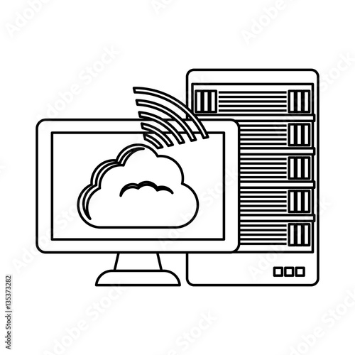 figure database hosting and tuning connecting image, vector illustration