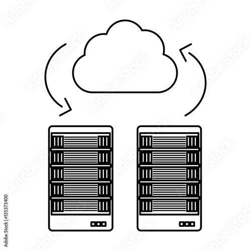 figure server banner shared web gosting icon, vector illustration