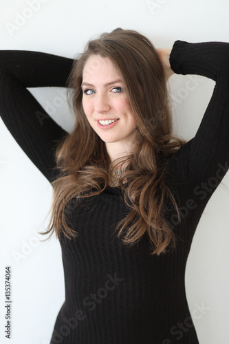 Woman with Brown Hair and Beautiful Blue Eyes