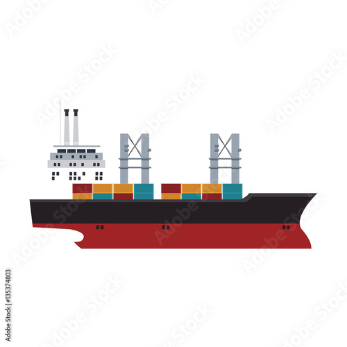 big ship with containers over white background. colorful design. vector illustration