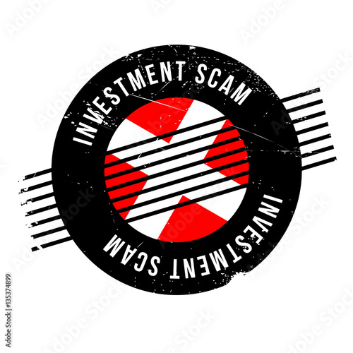 Investment Scam rubber stamp. Grunge design with dust scratches. Effects can be easily removed for a clean, crisp look. Color is easily changed.