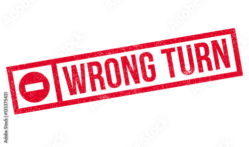 Wrong Turn rubber stamp. Grunge design with dust scratches. Effects can be easily removed for a clean, crisp look. Color is easily changed.