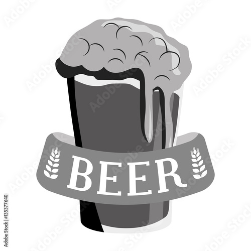 grayscale glass beer icon image design, vector illustration