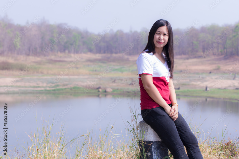 Portrait thai woman with reservoir