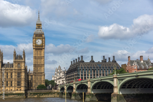 LONDON  ENGLAND - JUNE 19 2016  Cityscape of Westminster Palace and Thames River  London  England  United Kingdom