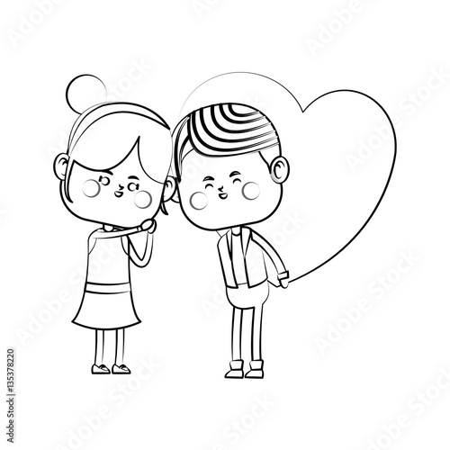 kawaii couple in love with heart icon over white background. vector illustration