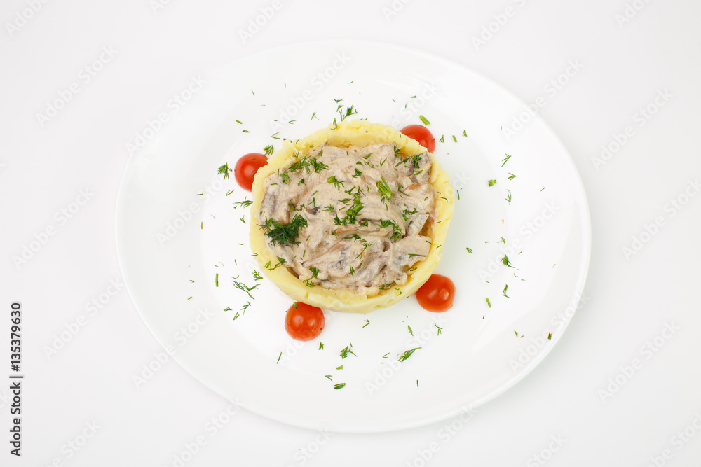 Beautiful meat dish on a white background Beautiful meat dish on a white background