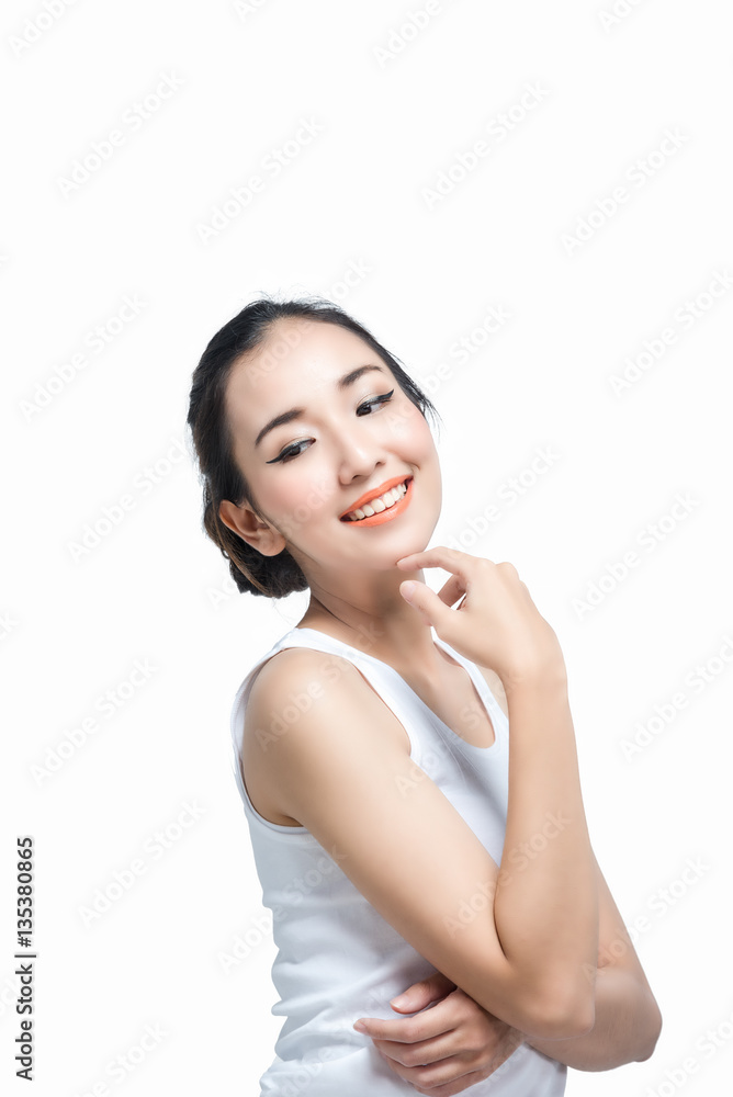 Asian woman with beautiful skinface non make up,pure cosmetic isolated on white background Asian woman with beautiful skinface non make up,pure cosmetic isolated on white background