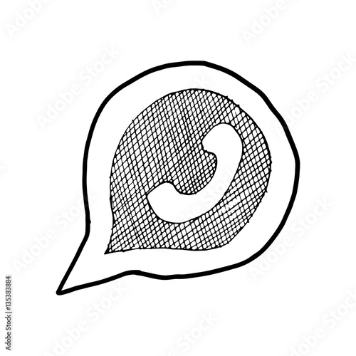 Phone handset in speech bubble hand drawn icon, vector illustration isolated on white background.