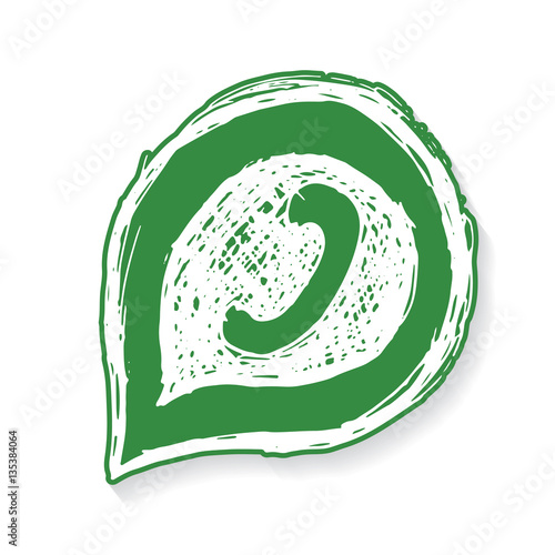 Green phone handset in speech bubble hand drawn icon, vector illustration isolated on white background.