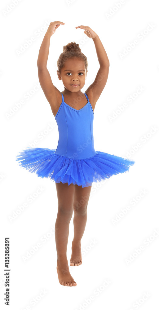 Obraz premium Cute African American ballerina on white background
