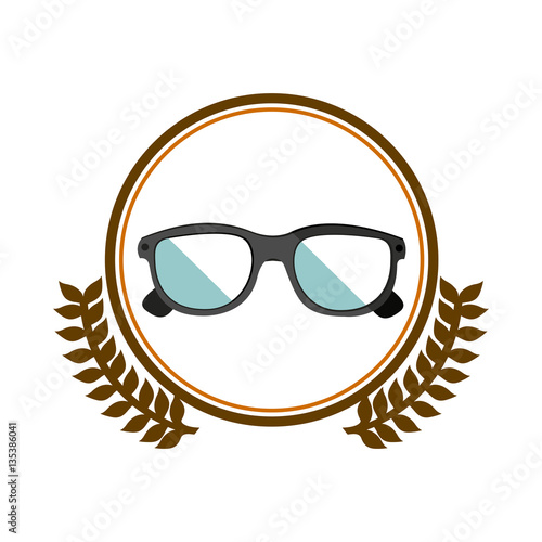 colorful silhouette circle with decorative olive branch and sunglasses vector illustration