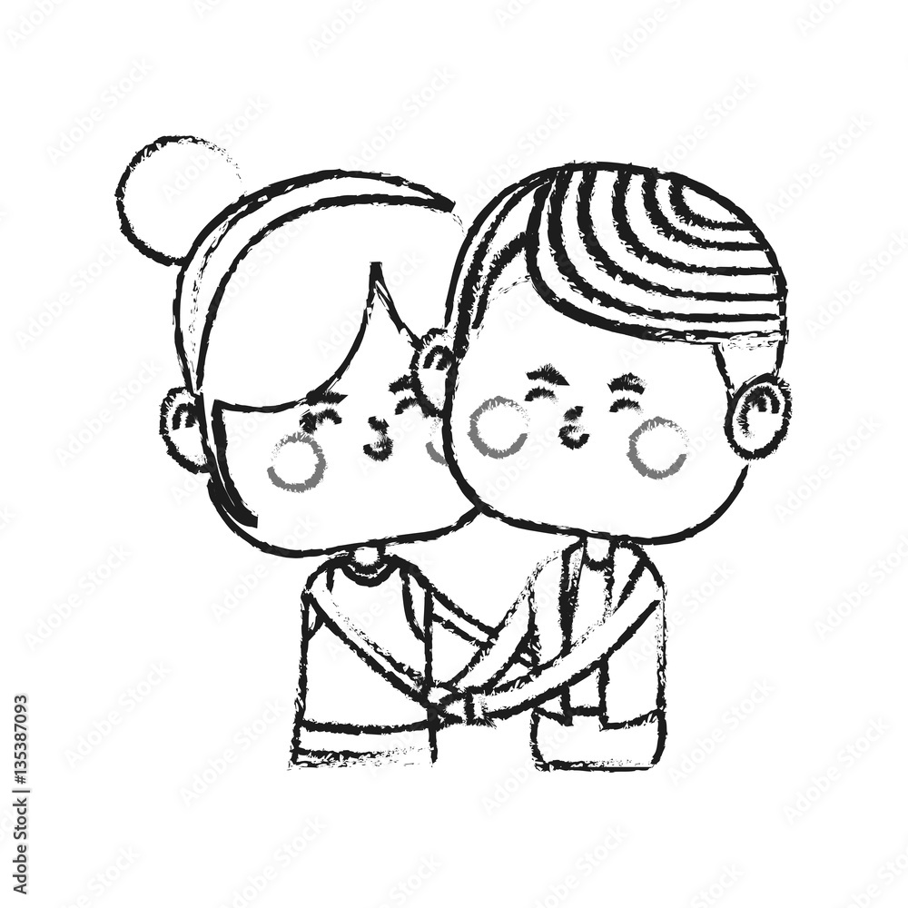 kawaii couple in love over white background. vector illustration kawaii couple in love over white background. vector illustration