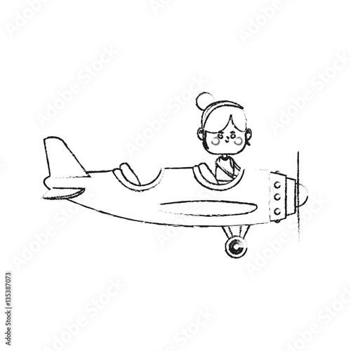 kawaii girl on a plane over white background. vector illustration