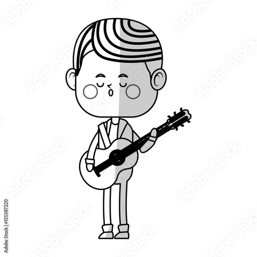 kawaii boy with guitar over white background. vector illustration