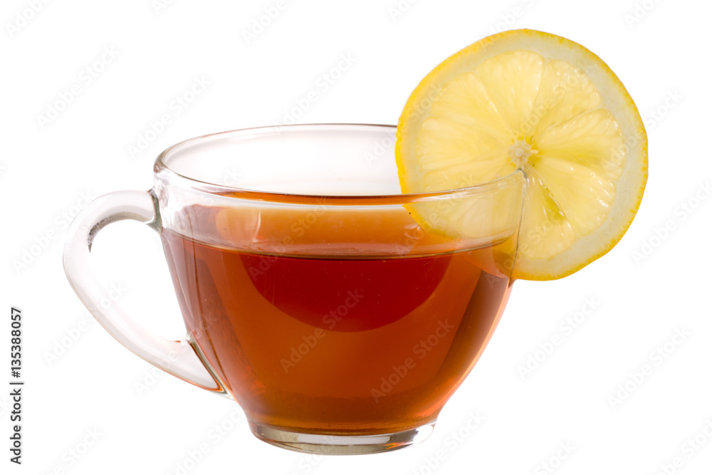 cup of tea with a slice lemon isolated on white background cup of tea with a slice lemon isolated on white background