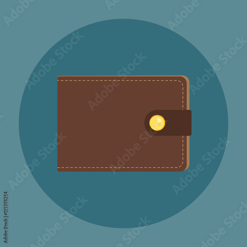 Brown leather wallet.  Flat business vector icon. Money symbol.

