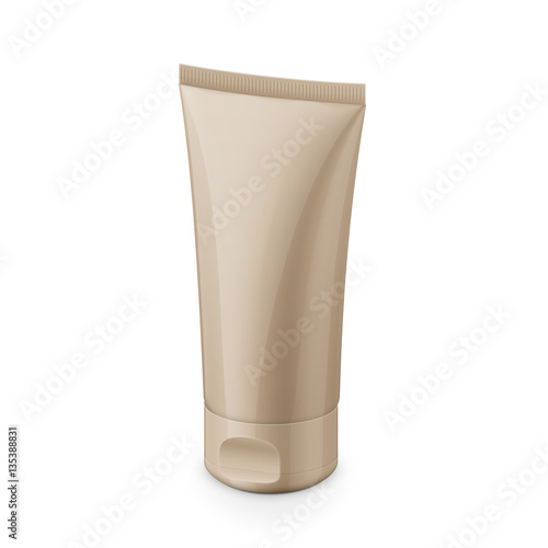 Beige glossy plastic tube for cosmetics