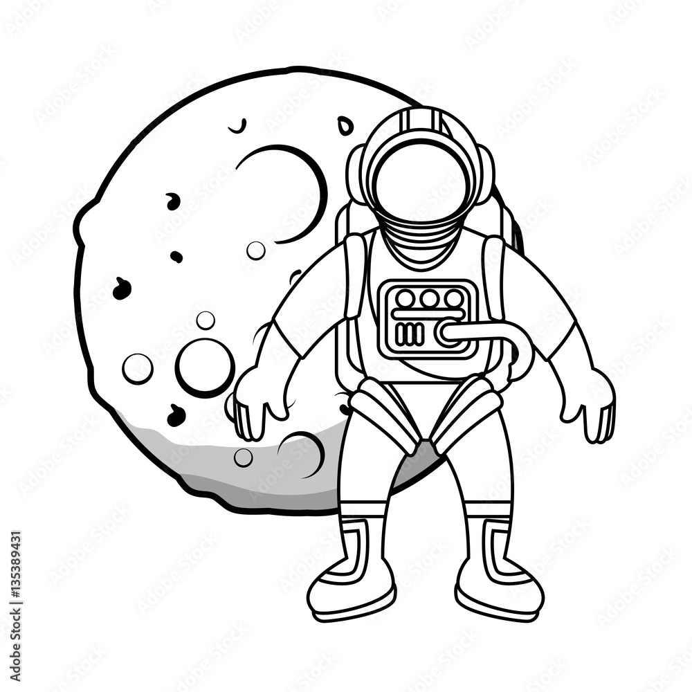 moon of the solar system with astronaut vector illustration design