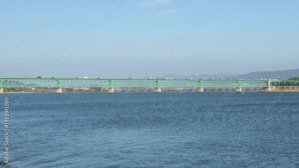 Panorama of te green steel bridge in Viana do Castelo, Portugal Panorama of te green steel bridge in Viana do Castelo, Portugal